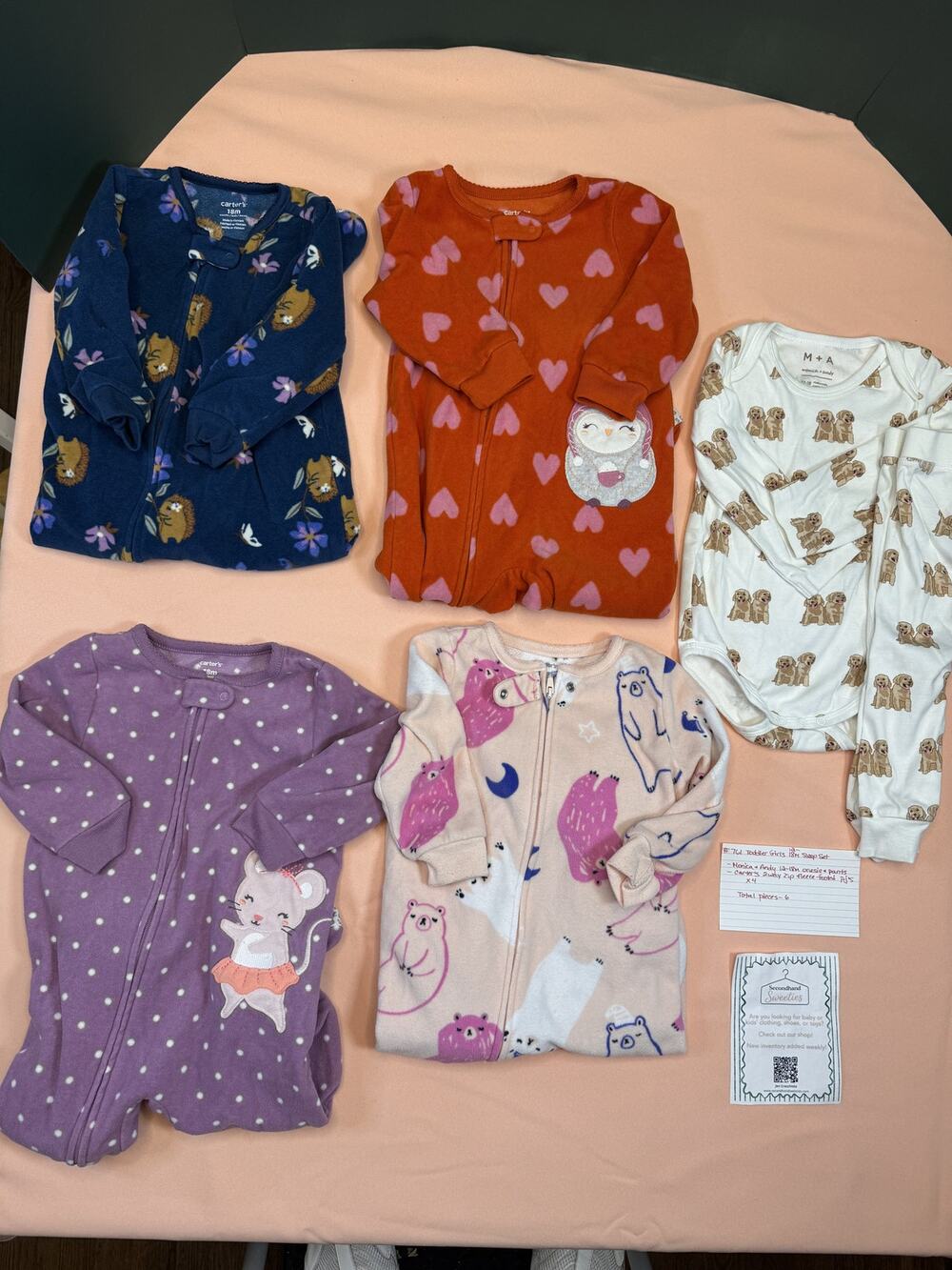 Girls 18M Fleece Pajama & Sleeper Lot 6 Pieces – Carter’s & M+A #761